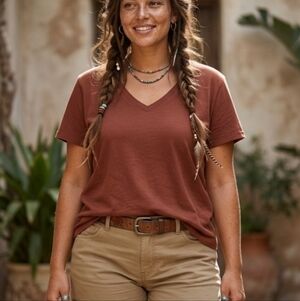 Quince Redwood Brown Organic Cotton Boxy Tee Size Large